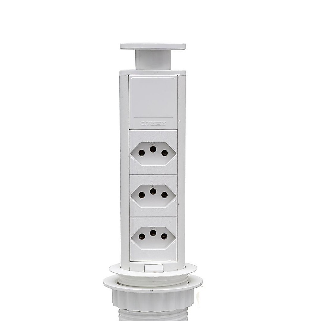 Torre Manual Torre 3 Tomadas 20A Branco QTMOV Bivolt 20 Amperes Para Embutir Cozinha Extensão