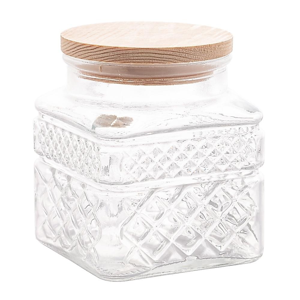 Pote Mantimentos Vidro 600ml Tampa Madeira Wolff para Grãos Temperos Chás Biscoitos Organização Cozinha Prática Elegante