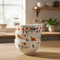03 Cumbucas Porcelana Decoração Capri Decorada 440 ml Grande Floral Sopas Caldos Kit