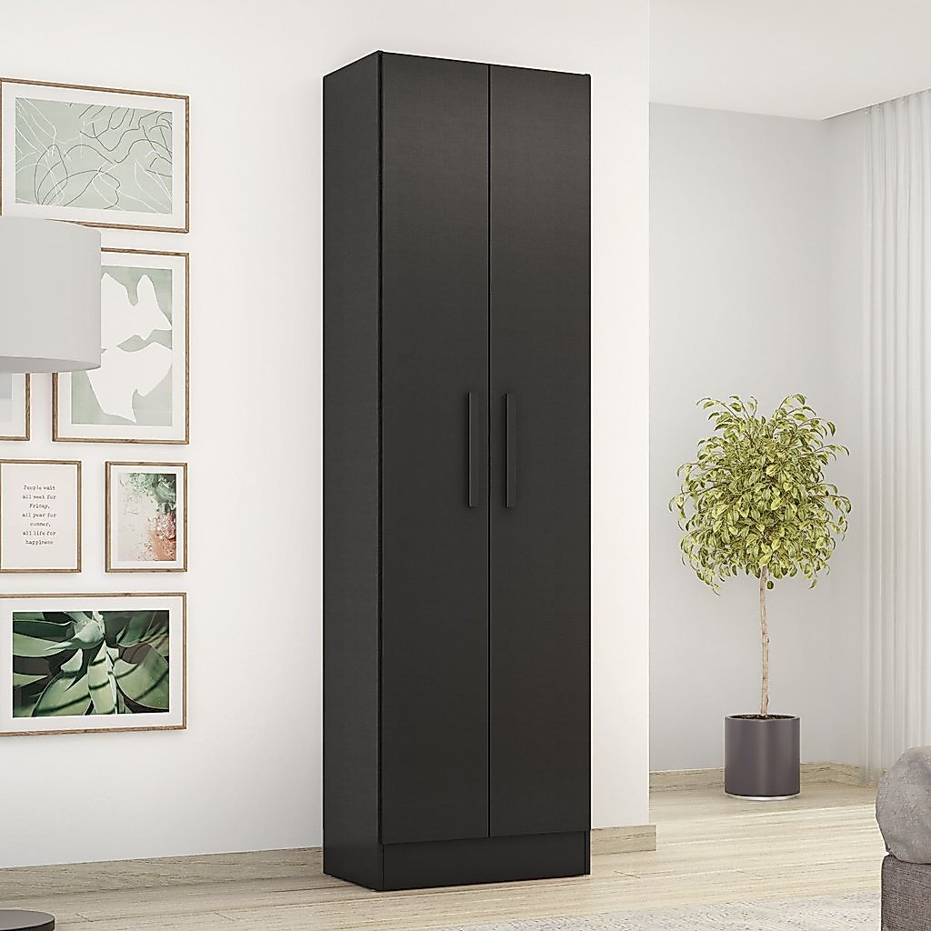 Armário Multiuso Escritório NT4045 com 2 Portas e Prateleiras Preto/Tx Preto Tx