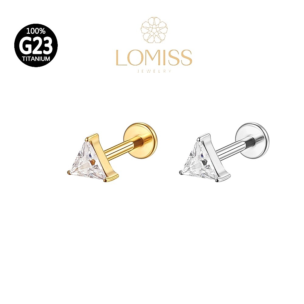 Piercing Helix Conch Labret Titânio PVD Triangulo Zircônia Lomiss Semijoias