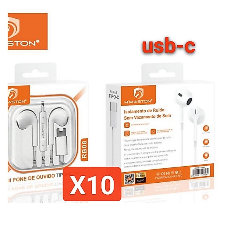 kit 10/6 Fone de ouvido tipo C hmaston RB08