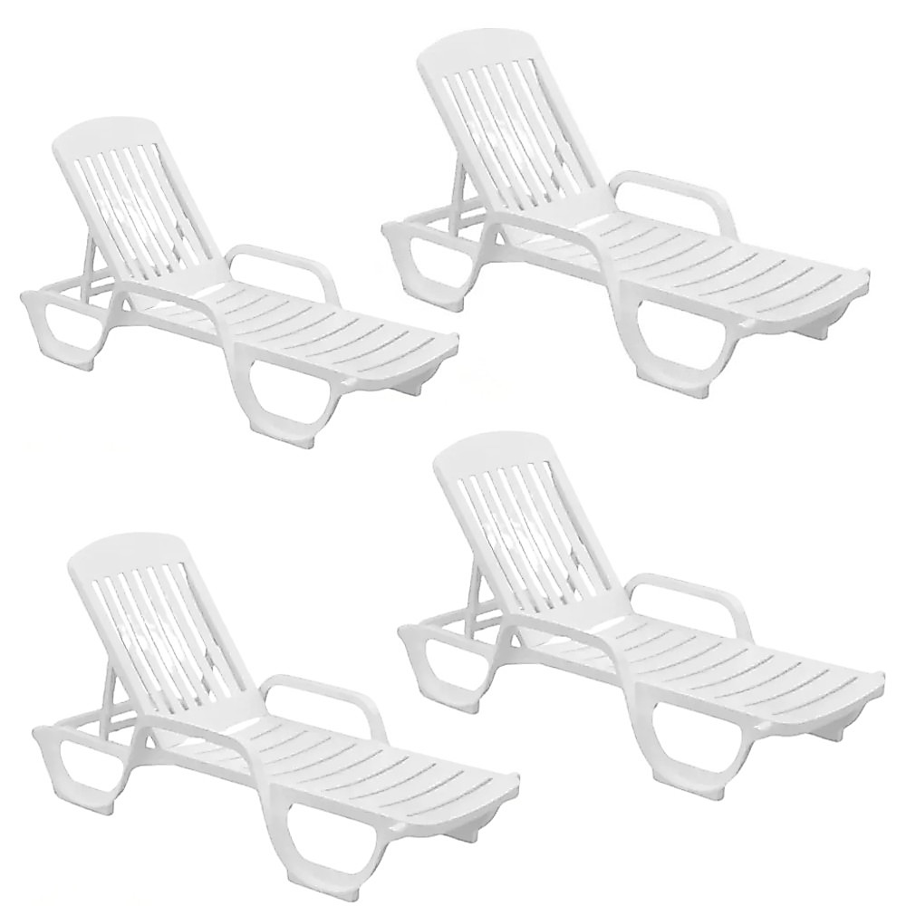 Kit 04 Espreguiçadeira Piscina de Plástico Pitangui Branca com Rodas