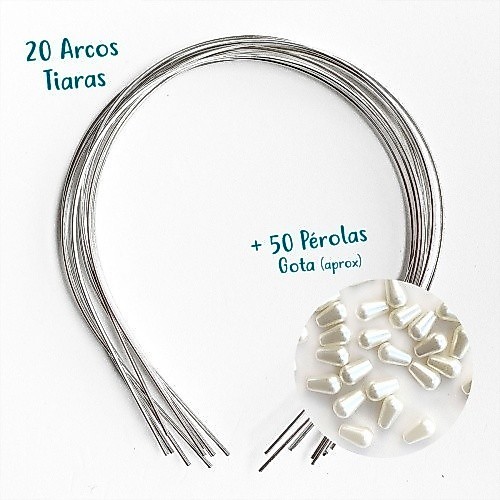 KIT 20 Tiaras 1.5mm + 50 Pérola Gota para Finalização 6x14mm p/ Montagem em Miçangas