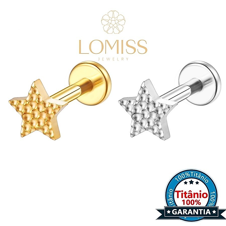 Lomiss Piercing Orelha Trágus Hélix Labret Titânio Estrela Detalhado