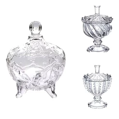 Bomboniere Vidro Baleiro Grande de 500ml Cristal Potiche Bombonier Decoração Enfeites Luxo com Tampa