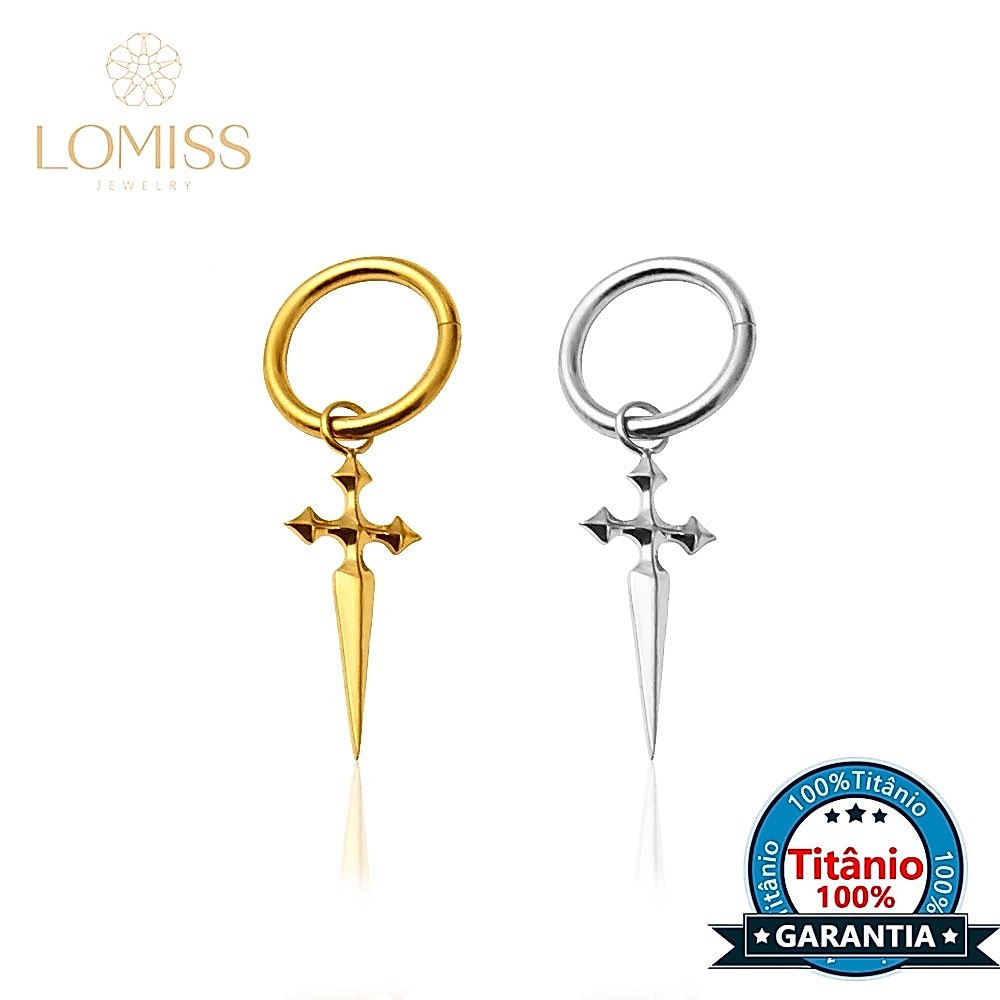 Piercing Argola Orelha Titânio Pvd Pingente Cruz Para Lábio Helix Tragus Conch B