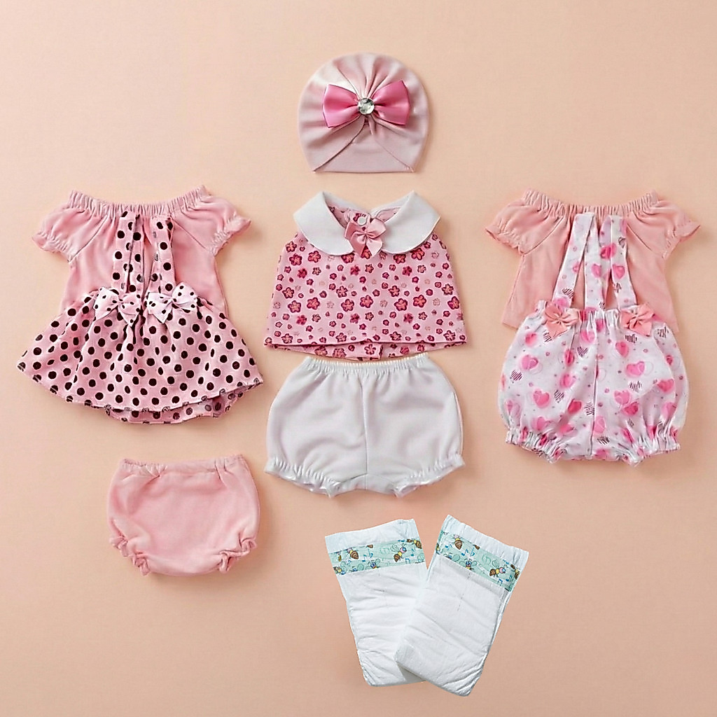 Kit Roupinha Fralda Bebê Reborn Mamãe Reborn Rosa 10 Peças - Veste de 45 a 50cm!