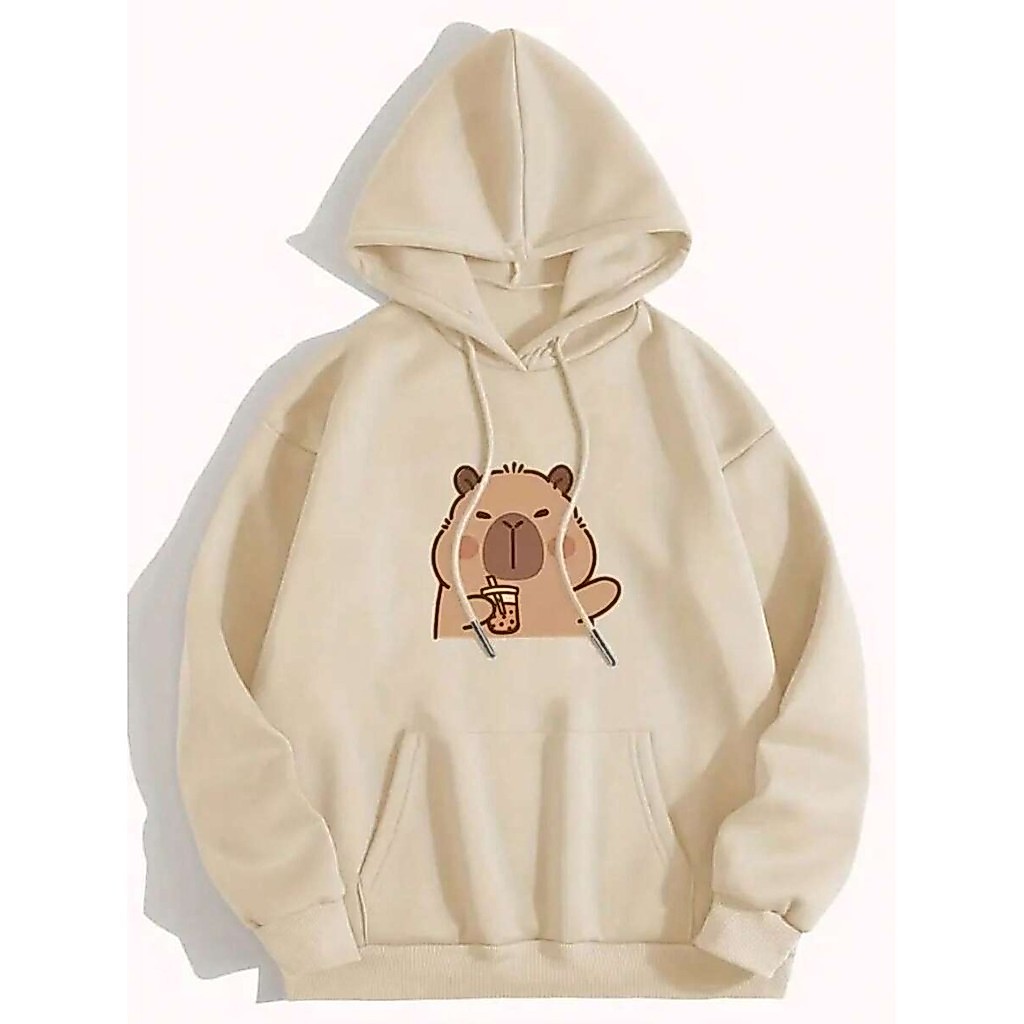 Moletom cangurú estampado capivara fofa moletom confortavél de algodão moda nova