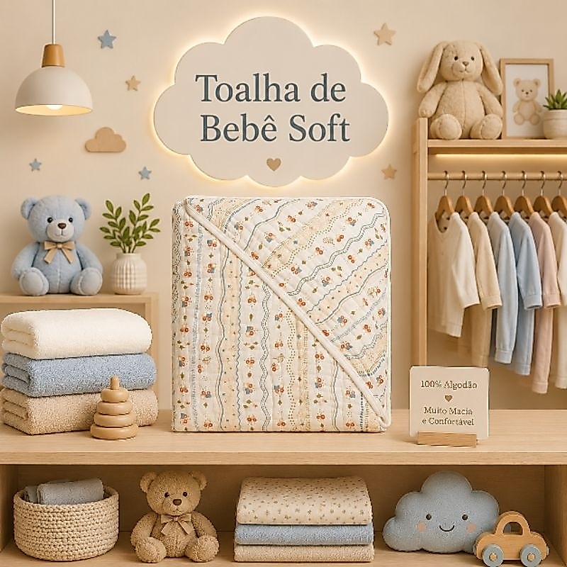 Toalha de Banho de Bebê com Capuz Soft Algodão Fralda 80x80 cm Estampas Delicadas Maternidade