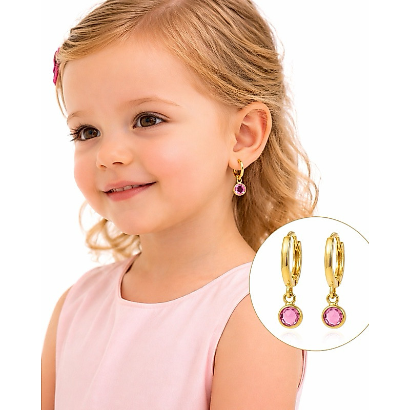 Brinco Infantil Argolinha com Zircônia ou Pérola – Banhado a Ouro 18k Hipoalergênico