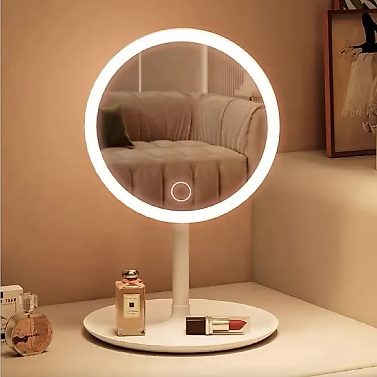 Espelho Redondo com LED Touch para Maquiagem 3 Cores USB Recarregável