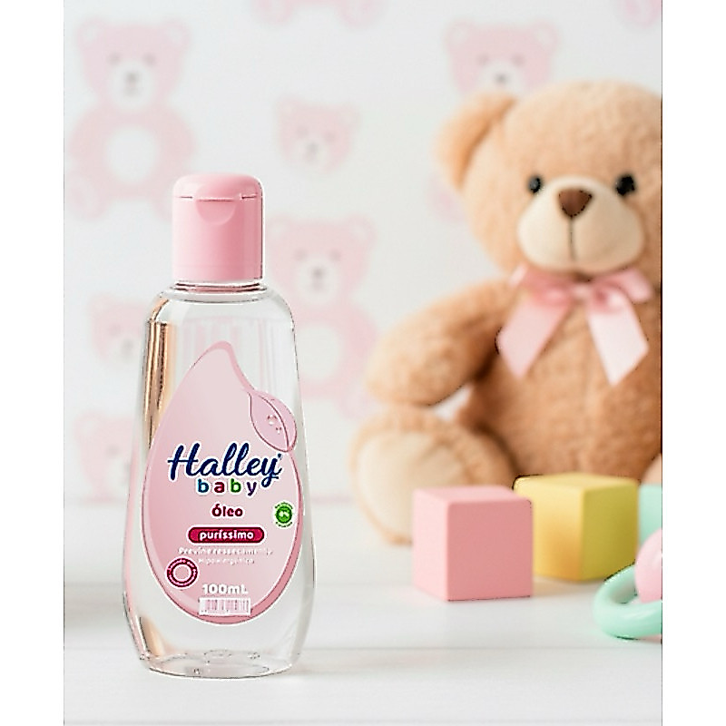 1 Frasco ÓLEO INFANTIL PURISSIMO ROSA Previne Ressecamento Hipoalergenico Vegano Halley Baby 100 ml