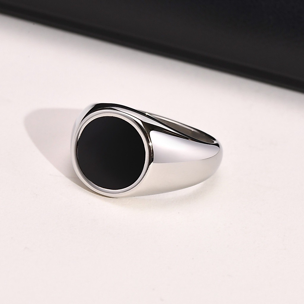 Vnox 13mm Anéis De Sinais Masculinos, Faixa De Aço Inoxidável Fingber Com Esmalte Redondo, Nunca Desbota Anel Punk Masculino À Prova D'água · foto 2