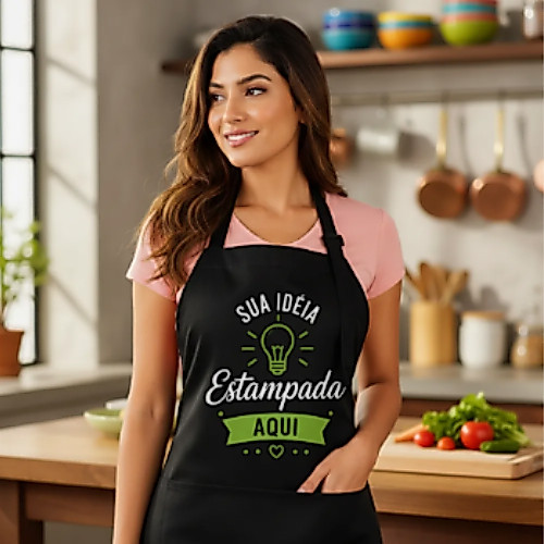 Avental Personalizado Estampado Logo Logomarca Sua Ideia Preto Personalizado