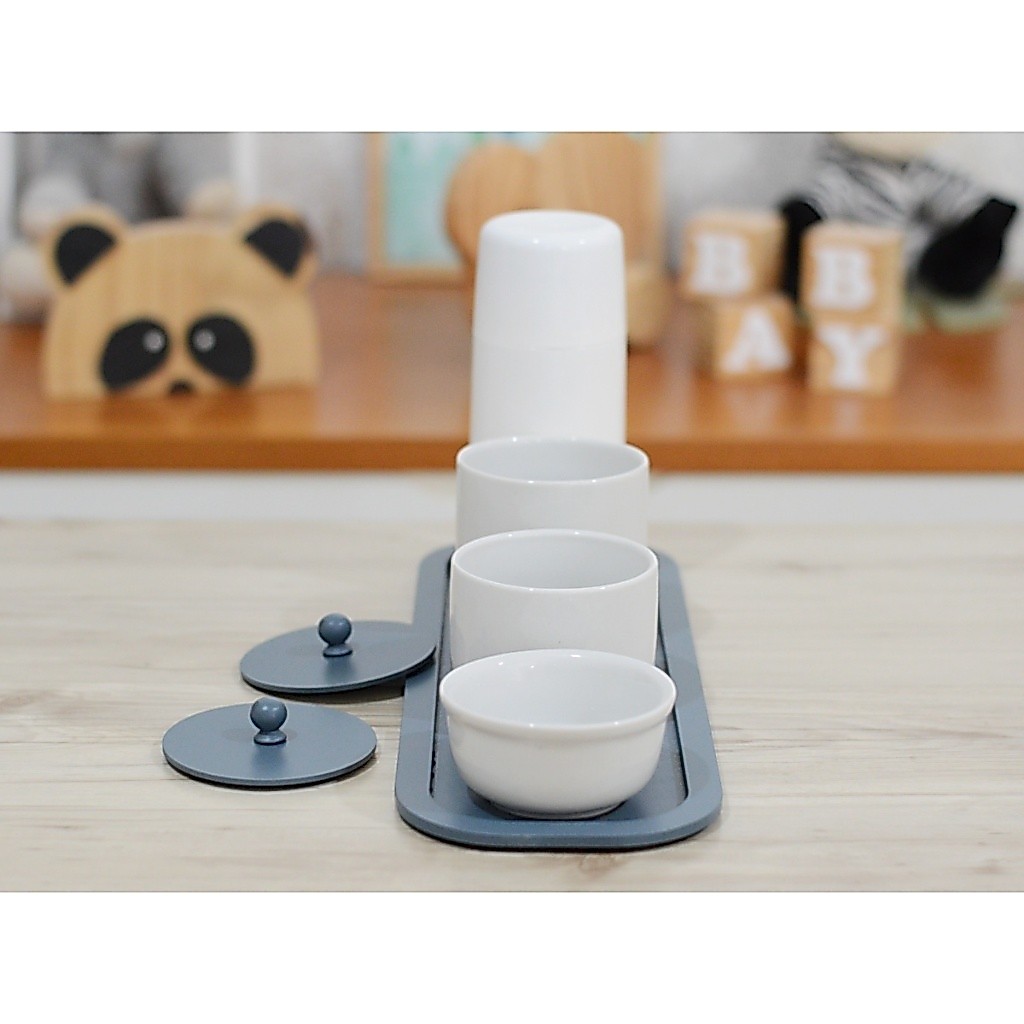 Kit Higiene Meninos Maternidade Bebê K200 Azul Royal Potes Porcelana Algodão Cotonete Térmica Quarto Infantil — imagem 2 de 2