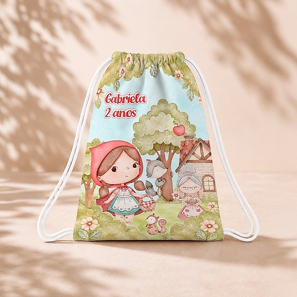 10 Mochila Personalizada Infantil 18x26 Sacolinhas Surpresa Festa Aniversário Lembrancinha Chapeuzinho Vermelho M1