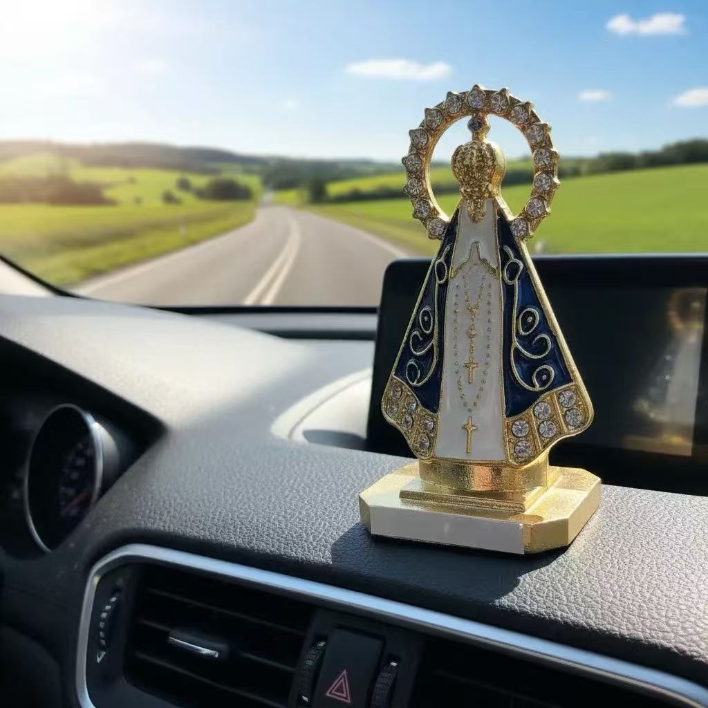Imagem Nossa Senhora Aparecida com Coroa Dourada - Pintura Folheada e Dupla Face
