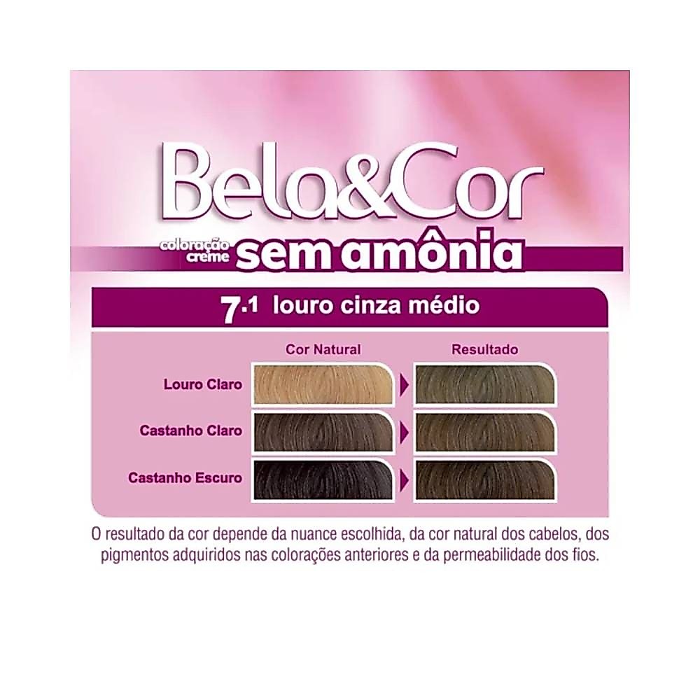 Coloração Bela&Cor Sem Amônia 7.1 Louro Cinza Médio — imagem 2 de 2