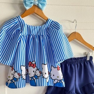 Conjunto Infantil para Meninas Hello Kitty Conjunto Listrado