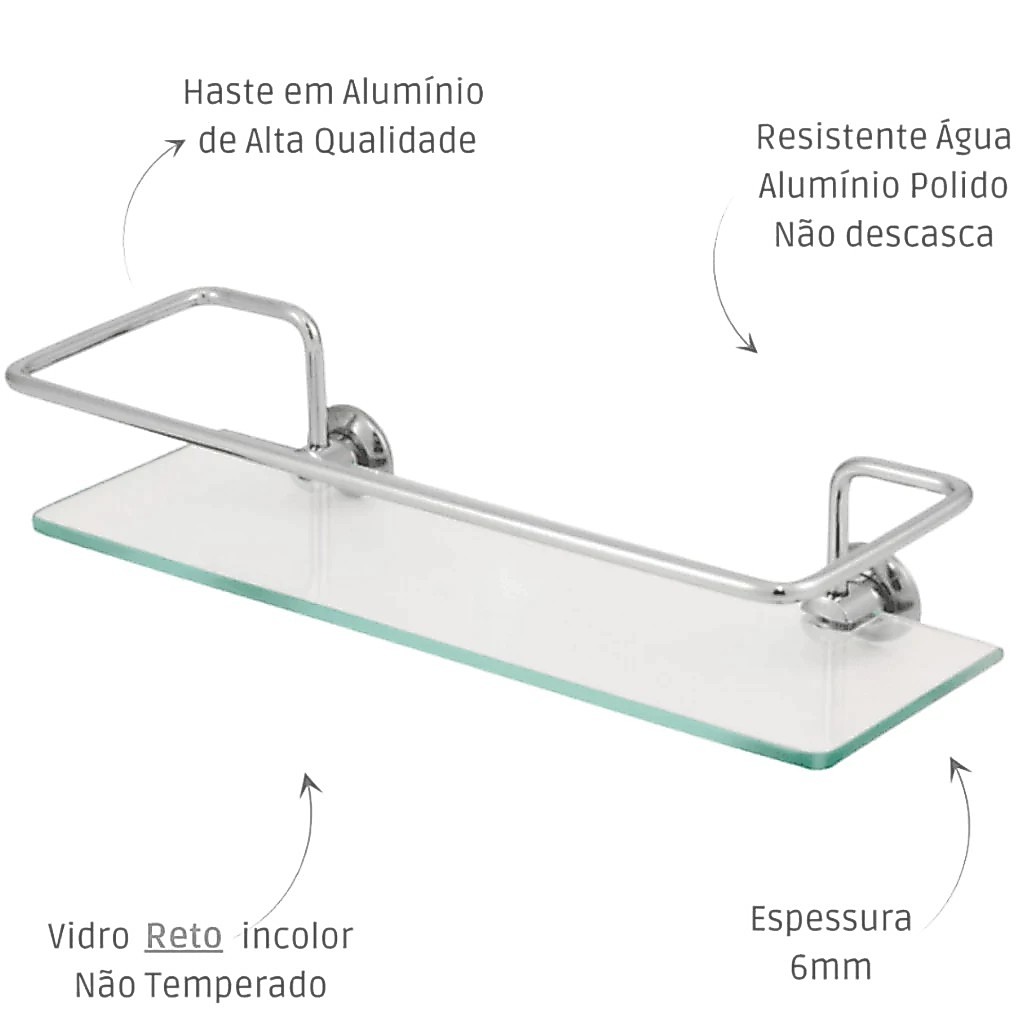 Kit 2 Porta Shampoo Suporte Banheiro Prateleira Vidro 6mm Incolor 10X30 — imagem 2 de 2