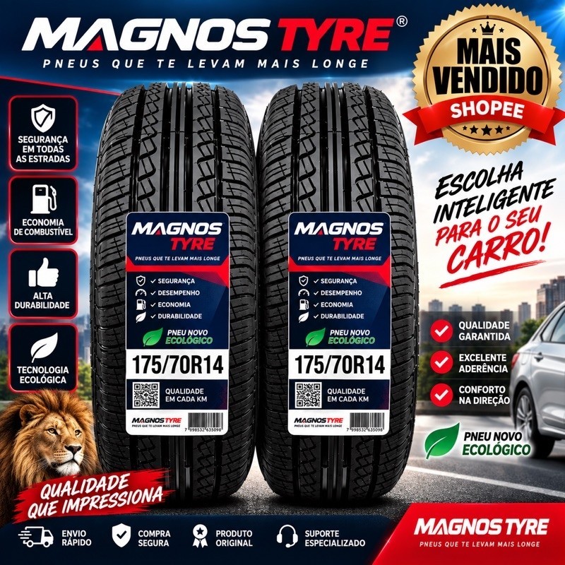 Kit 2 Pneu Aro 14 175/70R14 Magnos tyre Premium Remold