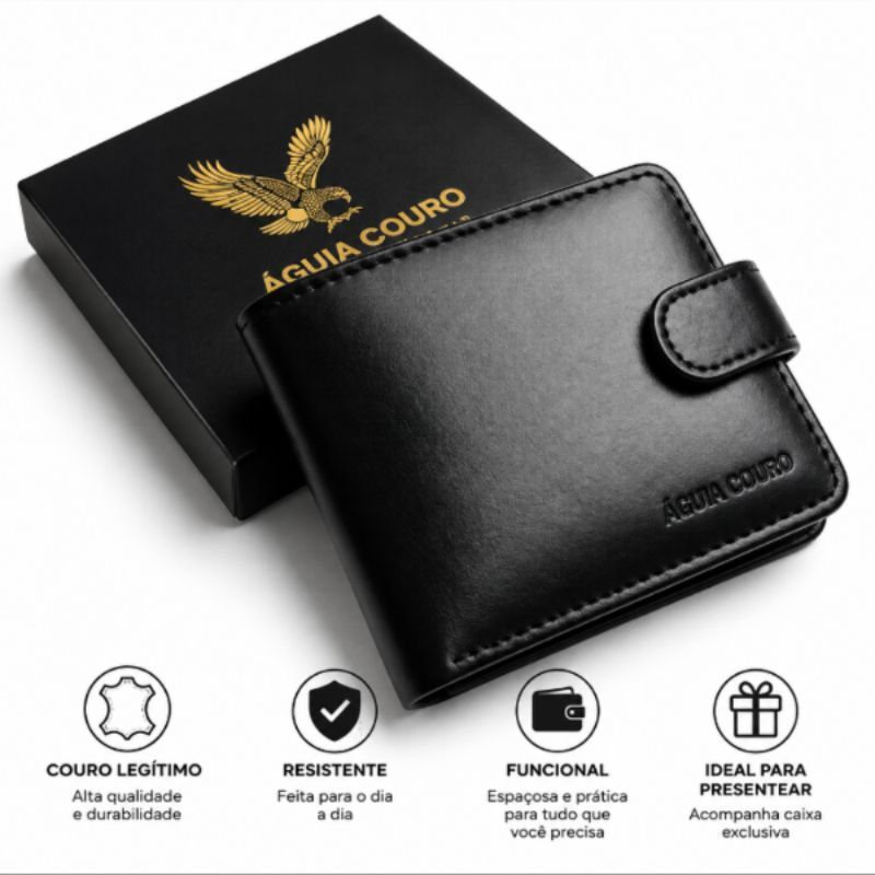 Carteira Masculina Couro 100% Legitimo Premium Com Fecho Completo homem com porta cartão
