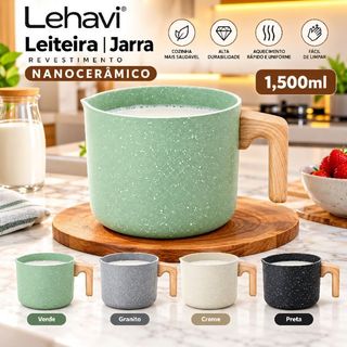 Leiteira jarra Lehavi Revestimento Nanocerâmico 1,500ml - Verde, Granito Creme Ou Preta