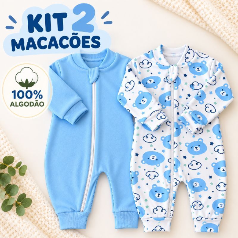 Kit 2 Macacões Bebê Suedine 100% Algodão com Zíper – Conforto + Praticidade RN ao GG