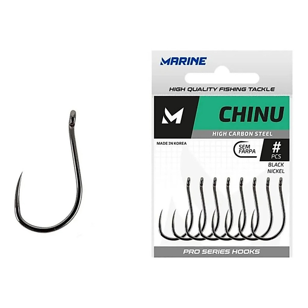 Anzol de Pesca Marine Chinu Sem Farpa Black Cartela Pesqueiro 30pçs