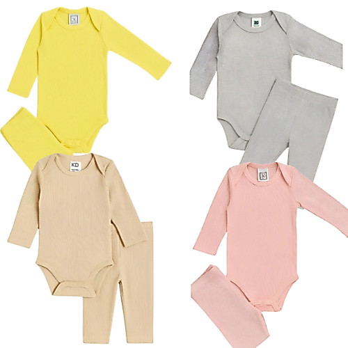 Kit Body Bebê Menina 6 Peças Manga Longa Ribana Canelada