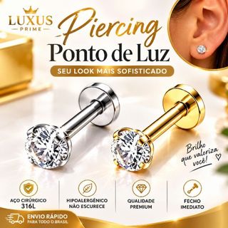 Piercing Labret Zircônia  Aço Cirúrgico Helix Tragus Conch Nariz Boca Piercing Aço Inoxidável de Orelha Tragus