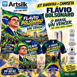 Kit Bandeira + Camiseta Flávio Bolsonaro DryFit Premium UV50+SublimaçãoTotal O BrasilVai Vencer