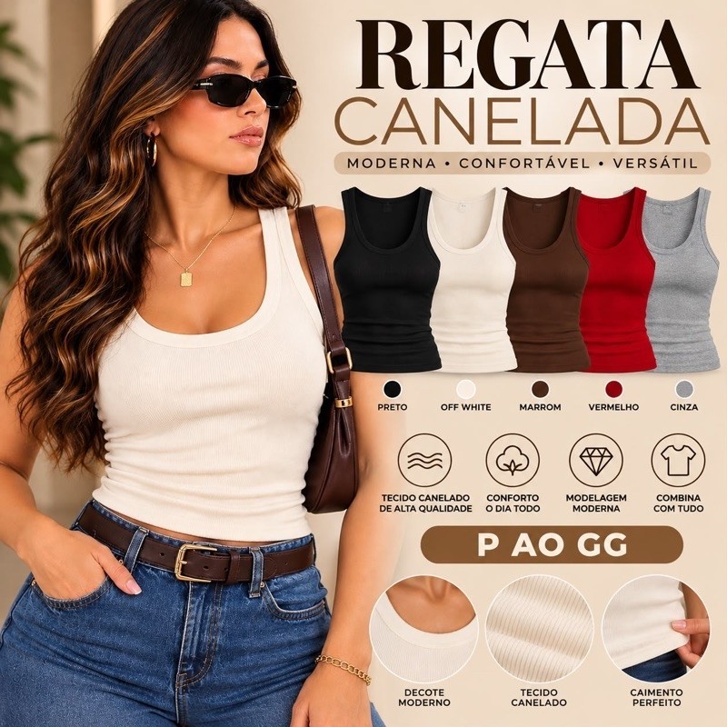Regata canelada feminina academia plus dia a dia versátil tecido canelado