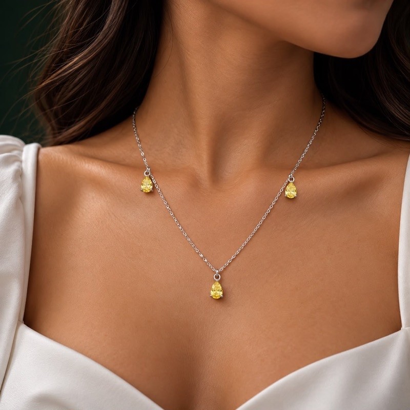 Colar Moissanite Gotas Amarelas 3,5mm em Prata 925 – Brilho e Cor em Cada Detalhe — imagem 2 de 2