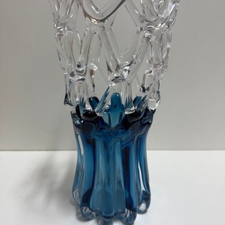 Vaso de Vidro Murano Transparente com Base Azul Safira Decorativo para Casa