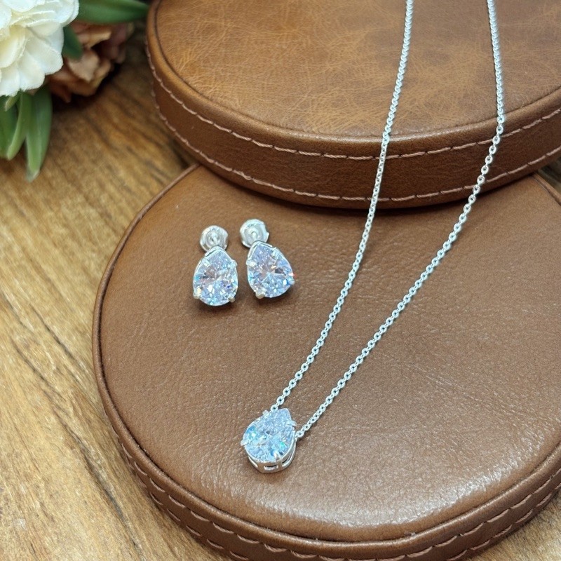 Conjunto Colar e Brinco Cristal em Prata 925 elegante e sofisticado — imagem 2 de 2