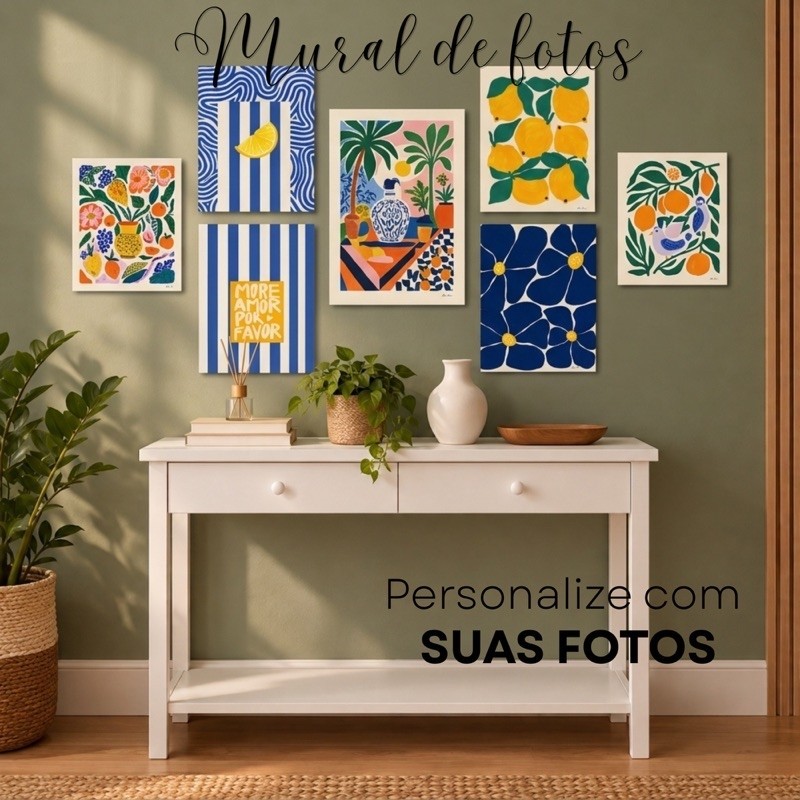 Mural de Fotos para decoração casa sala Kit com 7 quadros personalizado com sua foto