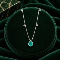 Colar Gota Turquesa e Pedras Transparentes em Prata 925 Elegante e Sofisticado