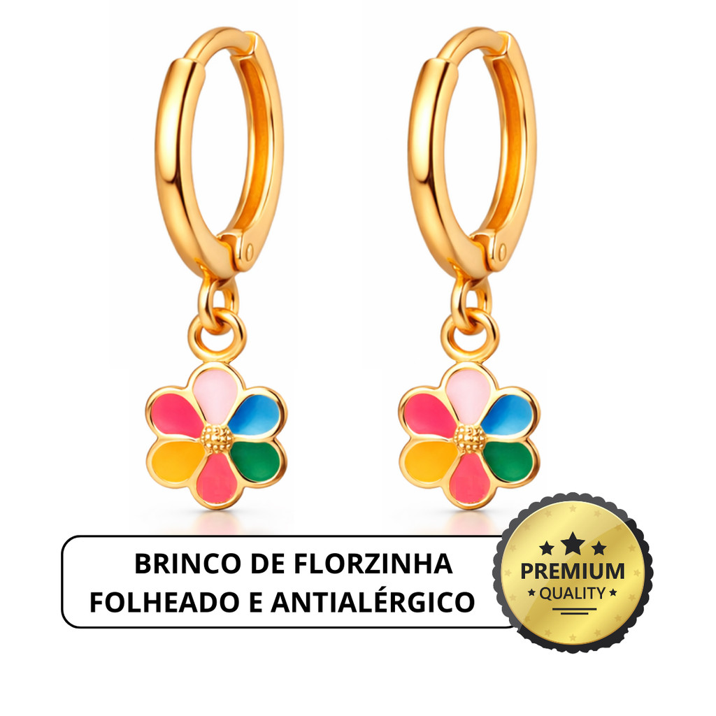 Brinco infantil Argola com Florzinha Argolinha Criança Folheado a Ouro 18k Hipoalergênico Garantia