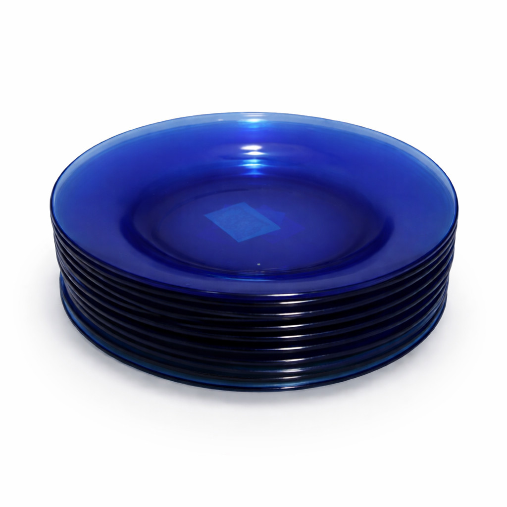 Prato de Vidro Original Azul 22,6cm | Kit 4, 6 ou 12 Unidades | Prato Fundo Moderno Resistente