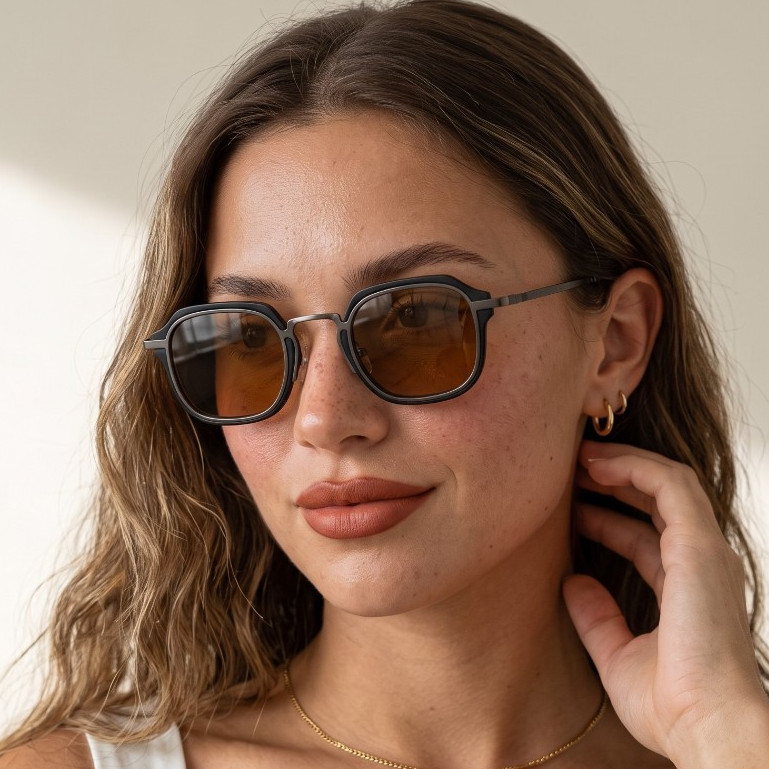 Oculos de Sol Hexagonal Marrom Premium Tendencia Vintage Retro Pequeno Blogueira Em Alta uv400