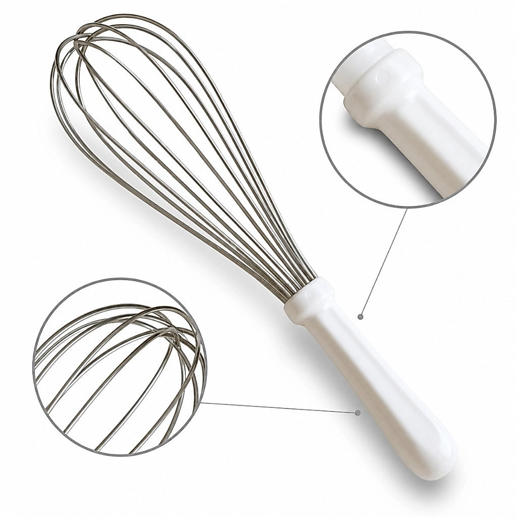 Fuê Fouet Batedor De Ovos Profissional 30cm Inox Cabo Branco Cozinha