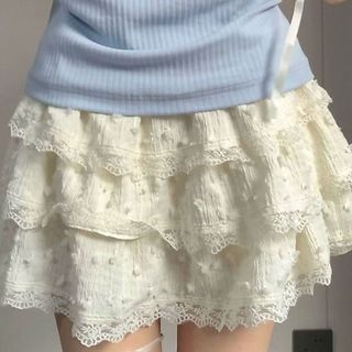 Design renda bolo saia cintura alta mais magro olhar saia doce estilo Ballet fofo princesa moda saia curta