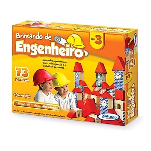 Brinquedo Pedagógico Madeira Brincando Engenheiro 73 Peças
