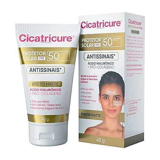 Cicatricure Protetor Solar Facial Antissinais FPS50 40g Facial Uso Diário Auxilia Rugas e Manchas