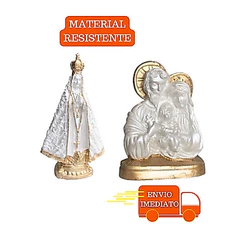 Kit Oração Imagem Nossa Senhora e Sagrada Família em Gesso Santo