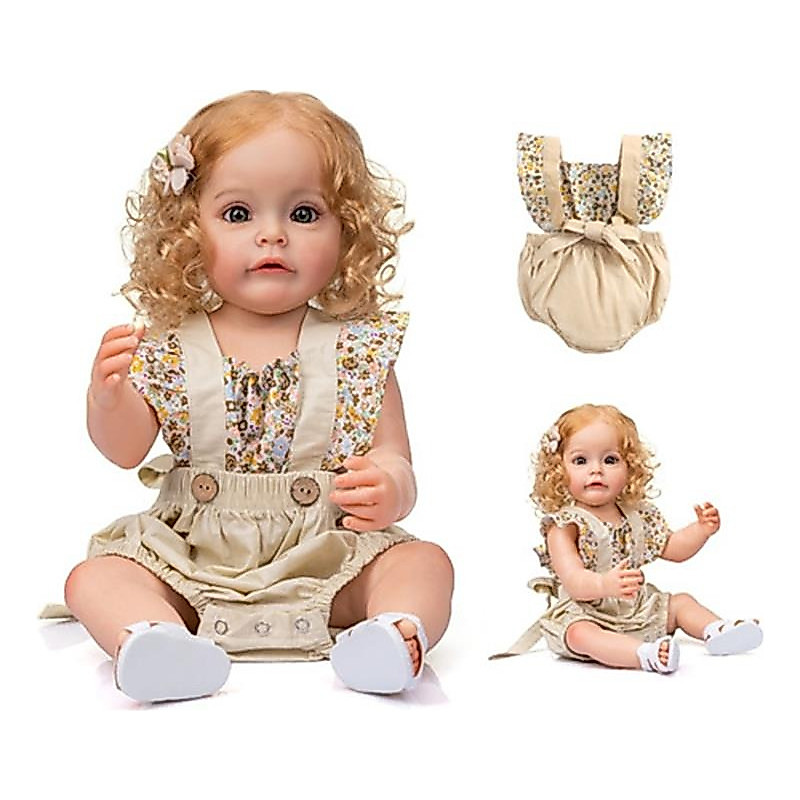 Bebê Reborn Boneca Silicone Menina Pintado Realista Cabelo Dourado 56cm