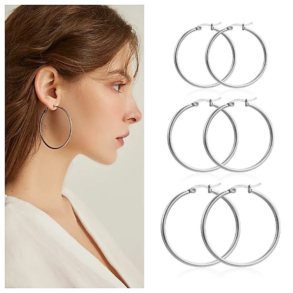 Brinco Argola Aço Inoxidável Brinco Grande Argolão Cirúrgico Anti Alérgico Feminino Prata