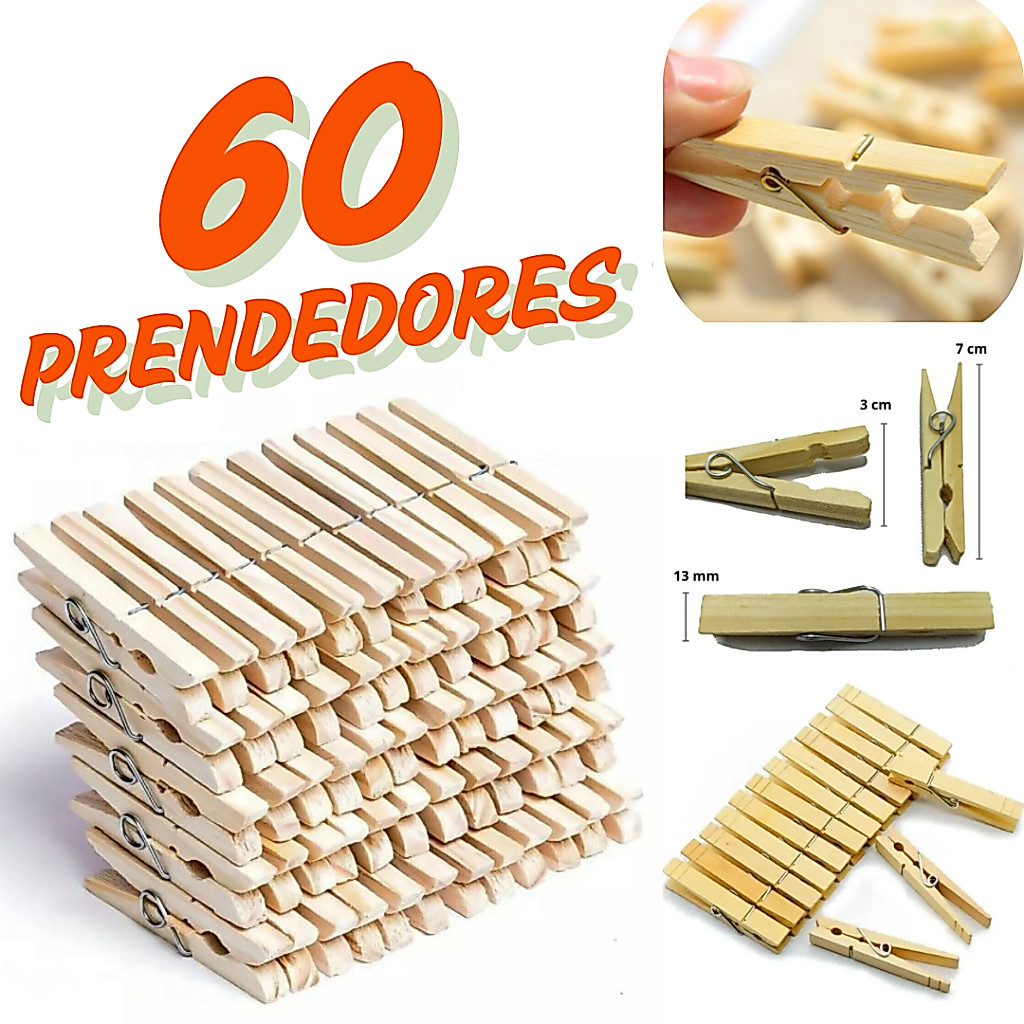 KIT Pregador de Roupa Madeira Reforçado – 12/24/36/48/60 Unidades – Alta Qualidade